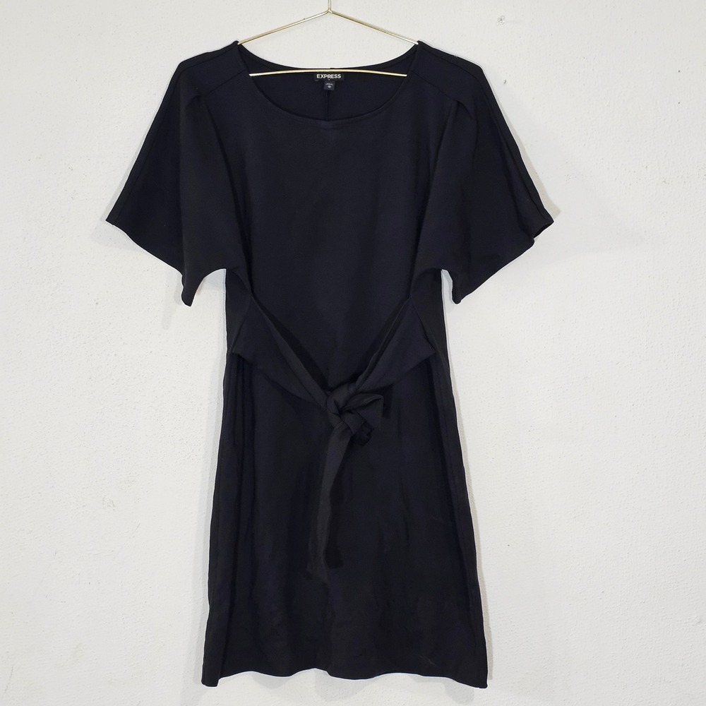 Express Womens Black Short Sleeve Tie Waist Ponte Sheath Dress Size M